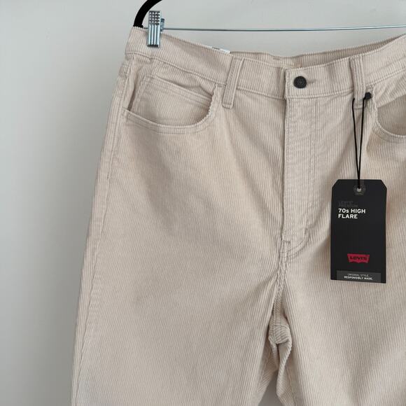 Levis 70s Rise High Flare Corduroy Pants Womens 33x34 Ivory Bell Bottom Boho - Picture 3 of 10